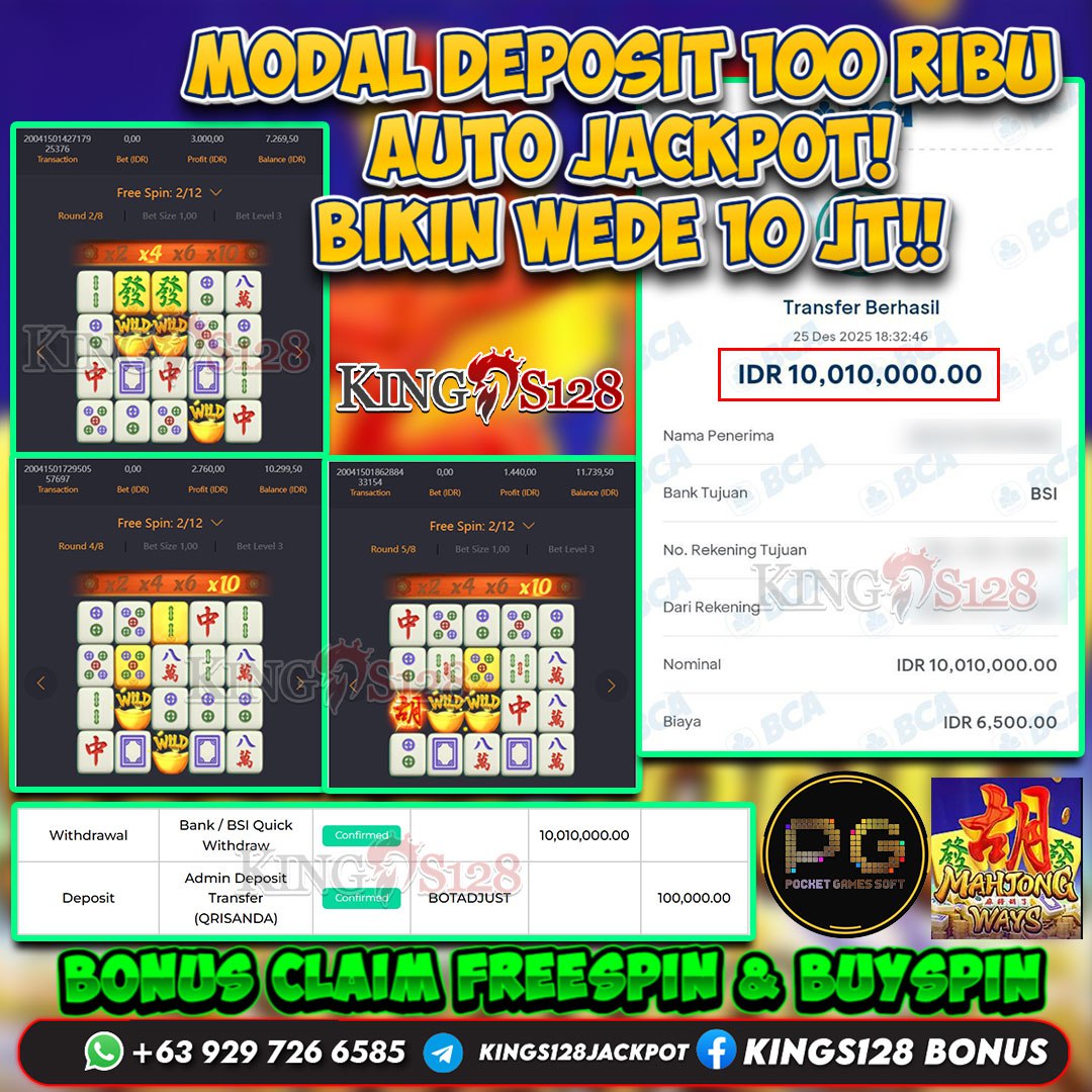 KINGS128 JACKPOT SLOT MAHJONG WAYS RP 10.010.000 ID : BOC***